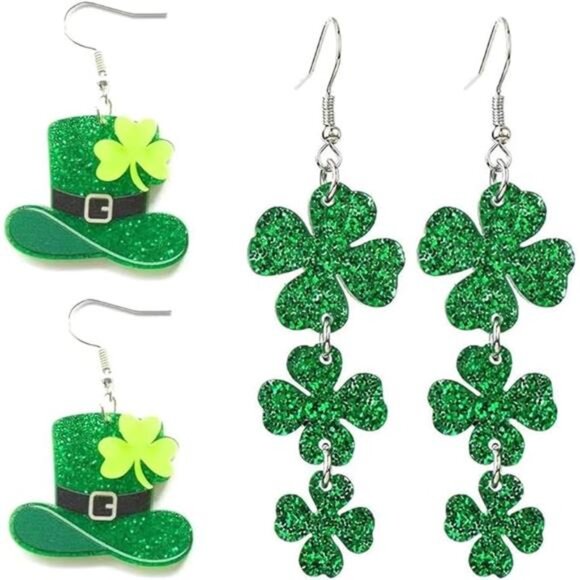 2 Pairs St. Patrick's Day Earrings - Green Hat & Shamrock Jewelry for Women - Picture 8 of 8